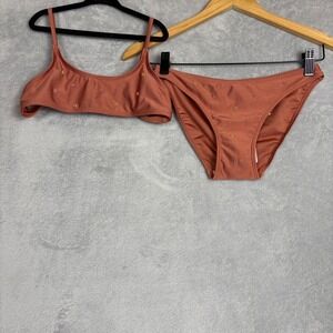 Zara Girls Bathing Suit Bikini Rust Beaded Floral Two-Piece Size 11-12